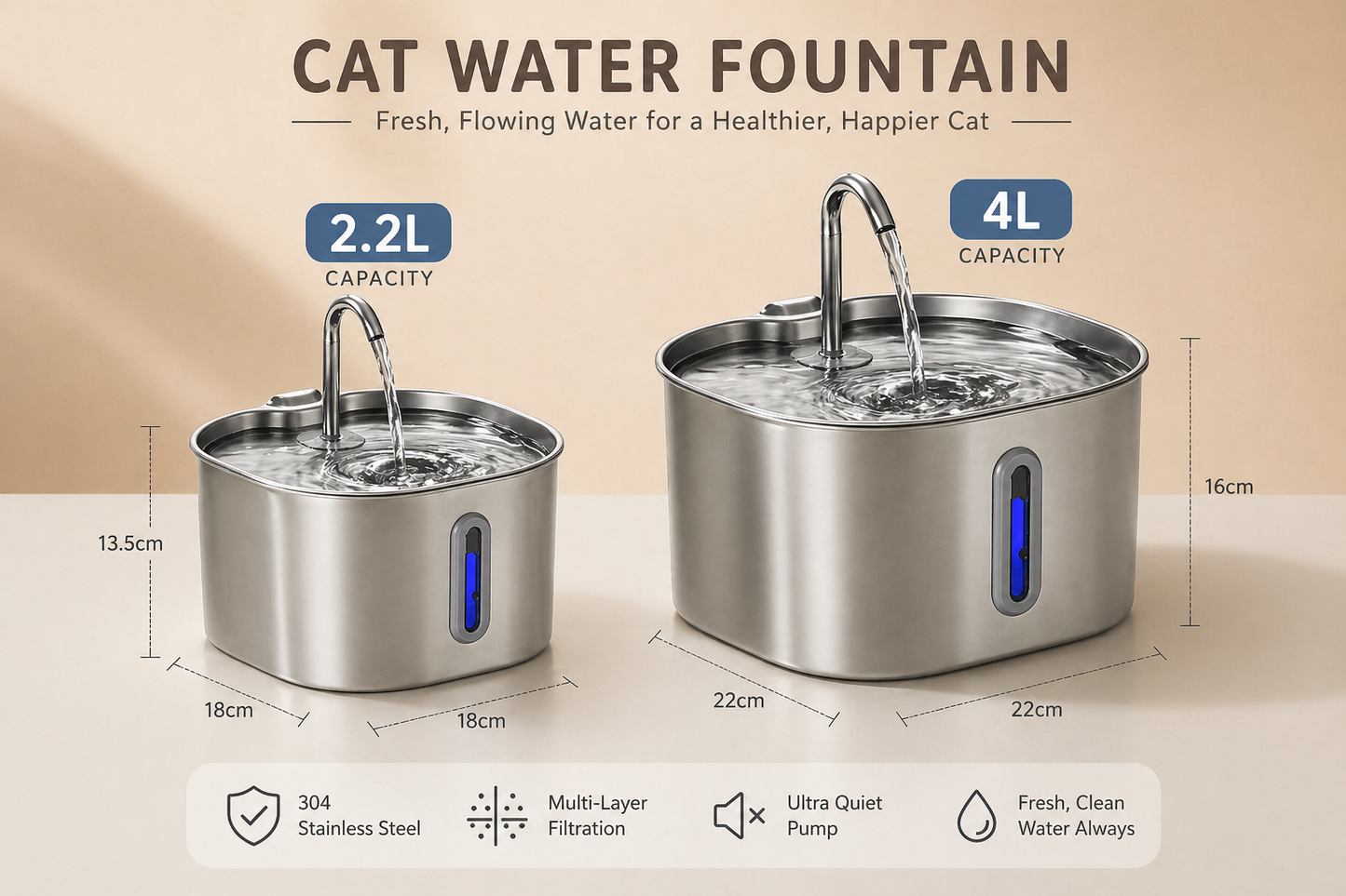 Stainless Steel Cat Water Fountain