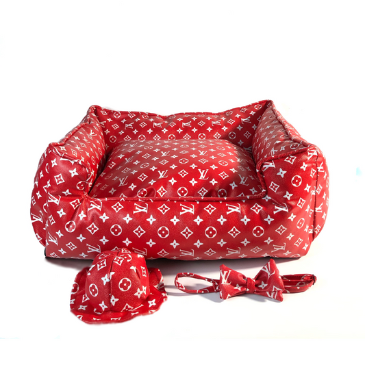 Luxury Red LV Doggo Bed